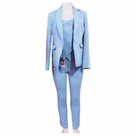 Ladies 3 Piece Formal Light Blue Suit