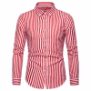 Red and White Vertical Stripe Button-Up Shirt